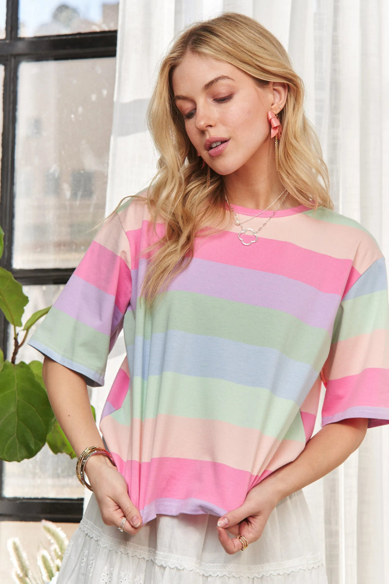 ADORA Multi Color Stripe Casual Top - Love Salve
