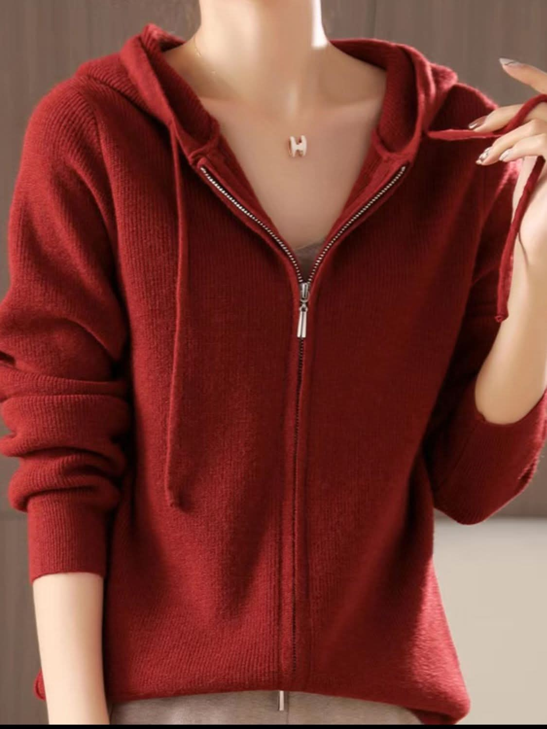 Cozy drawstring hooded sweater with zip-up design