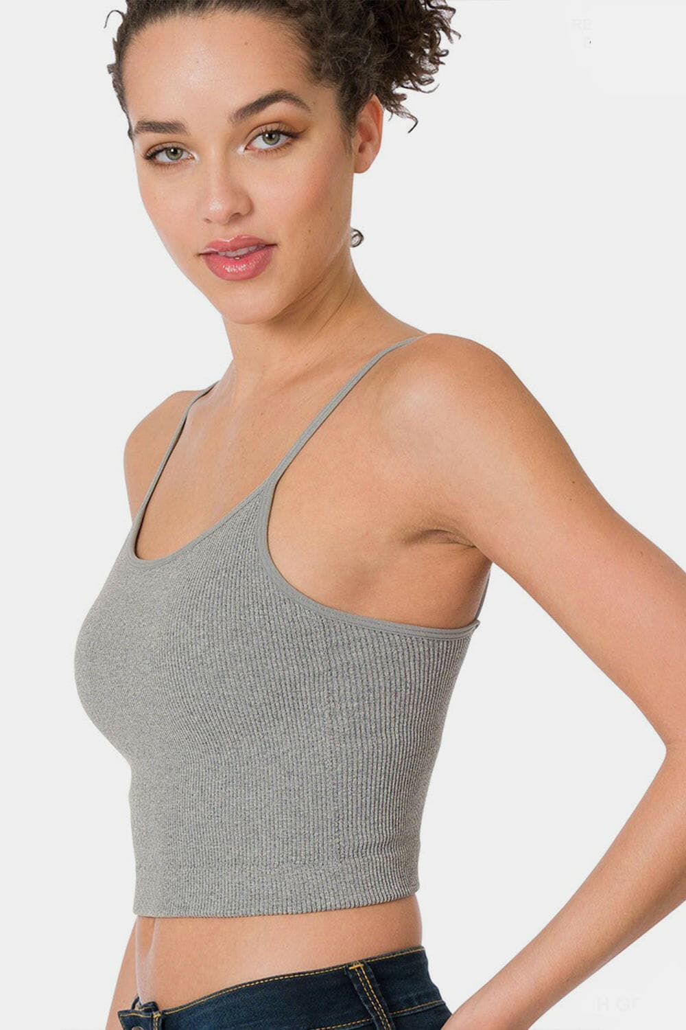 Zenana Ribbed Seamless Cropped Cami with Bra Pads.