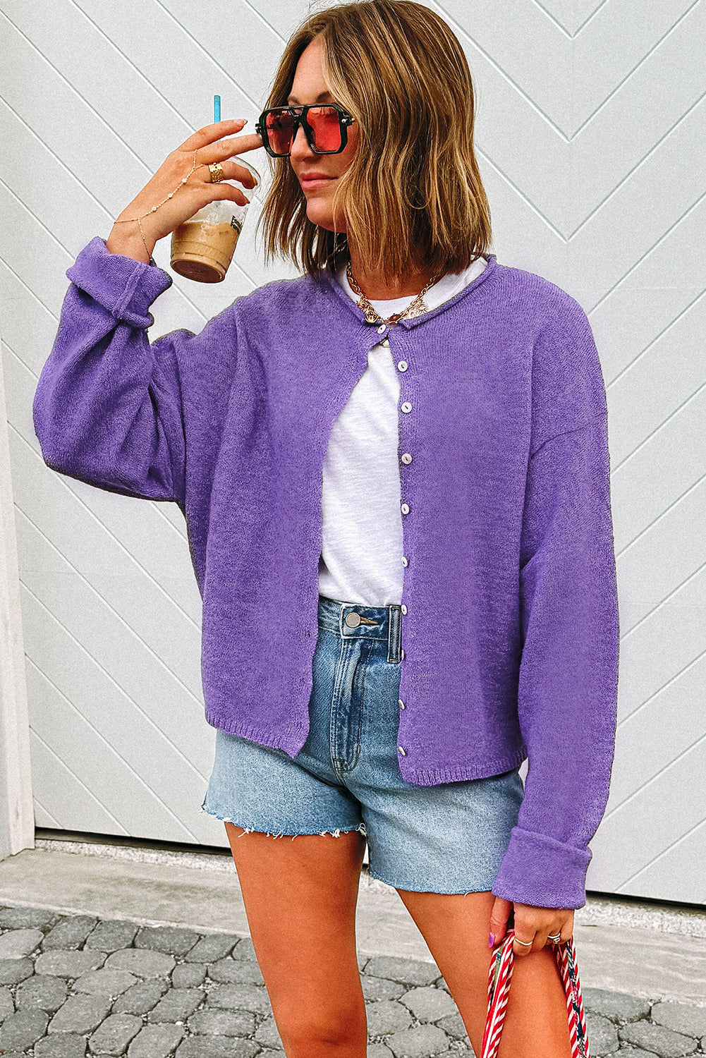 Wisteria Solid Color Knit Button Drop Shoulder Sweater Cardigan Dear-Lover Dropshipping