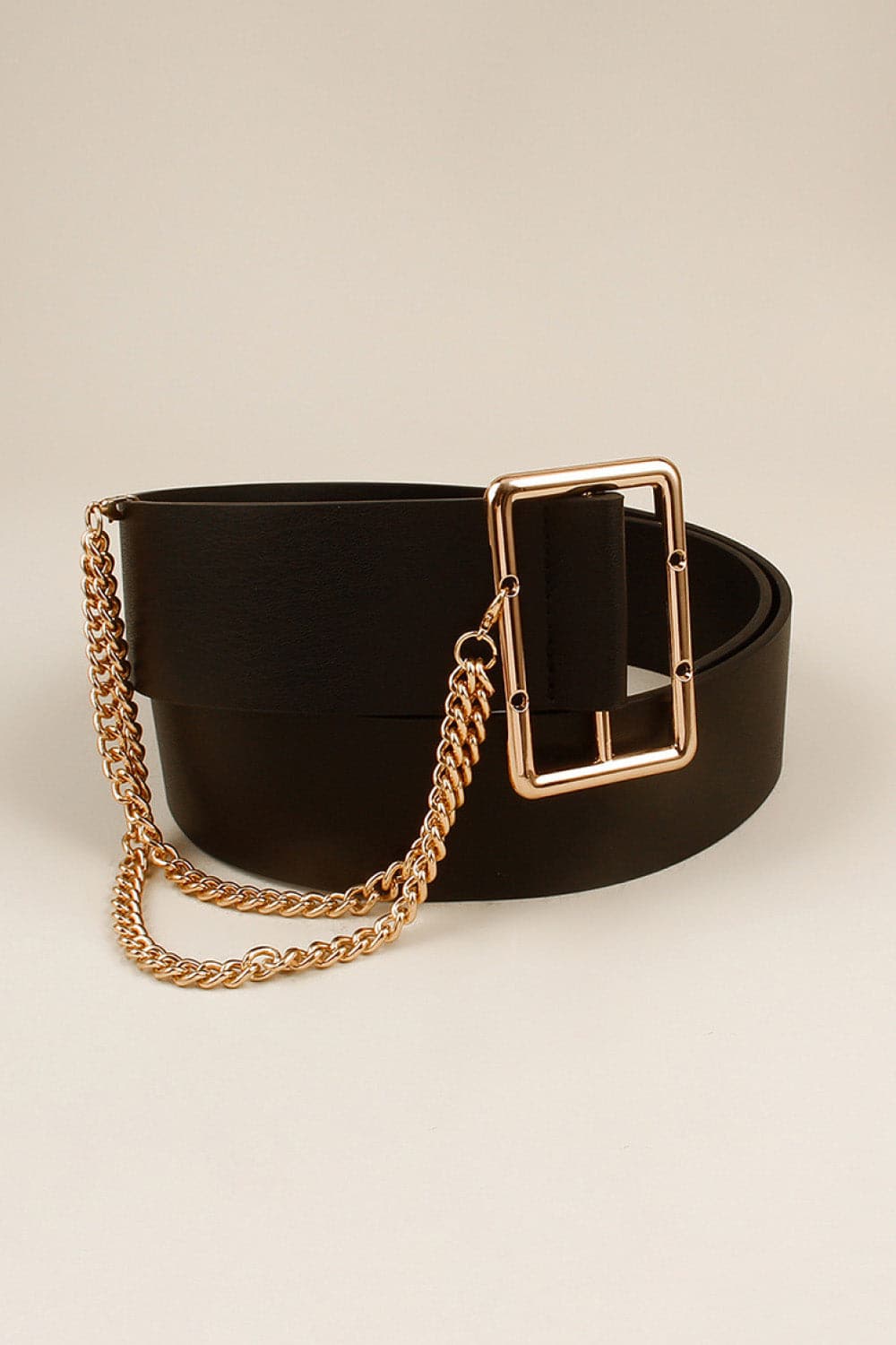 PU Leather Wide Belt with Chain.