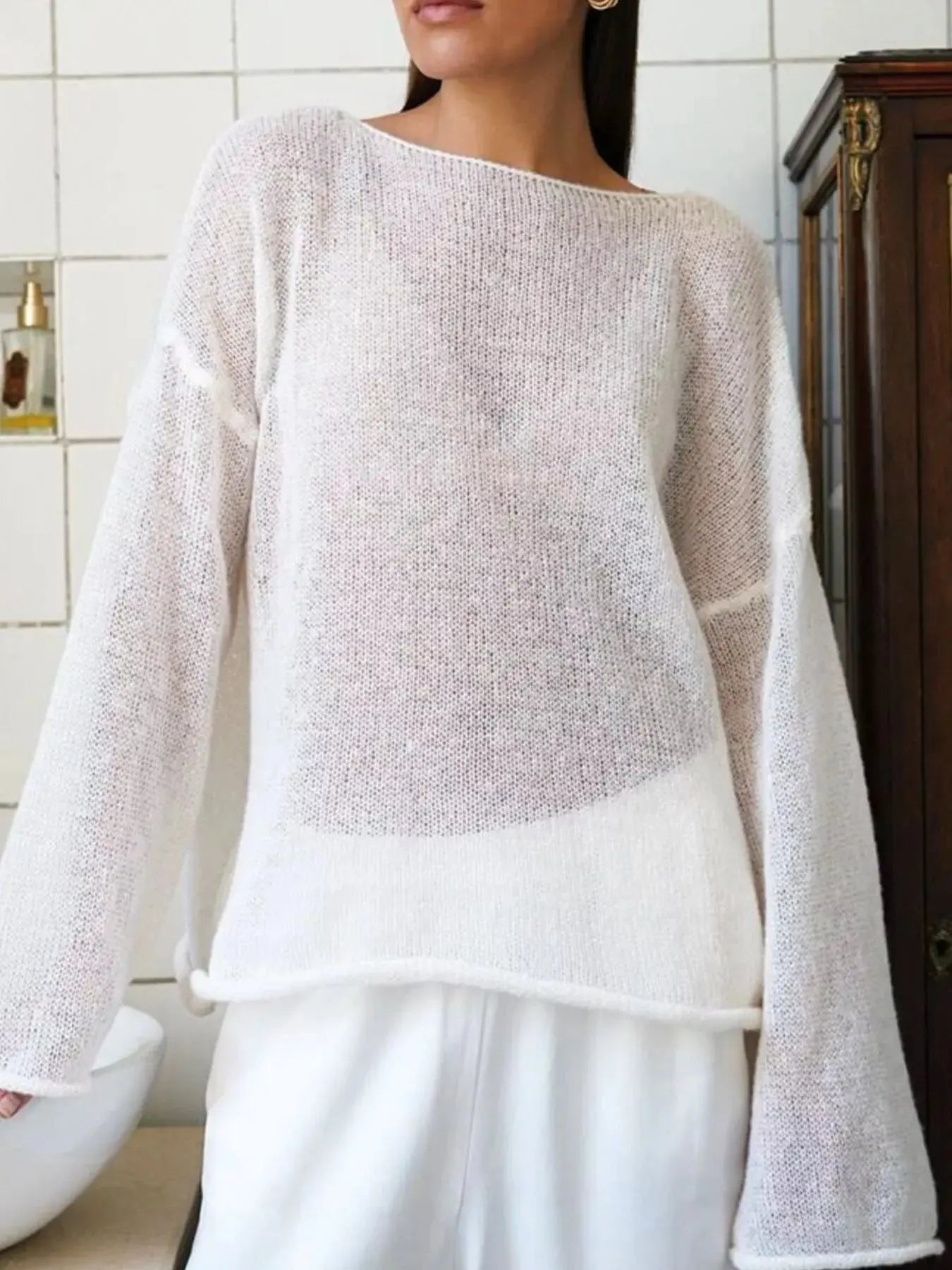 Boat Neck Dropped Shoulder Sweater Simply Love