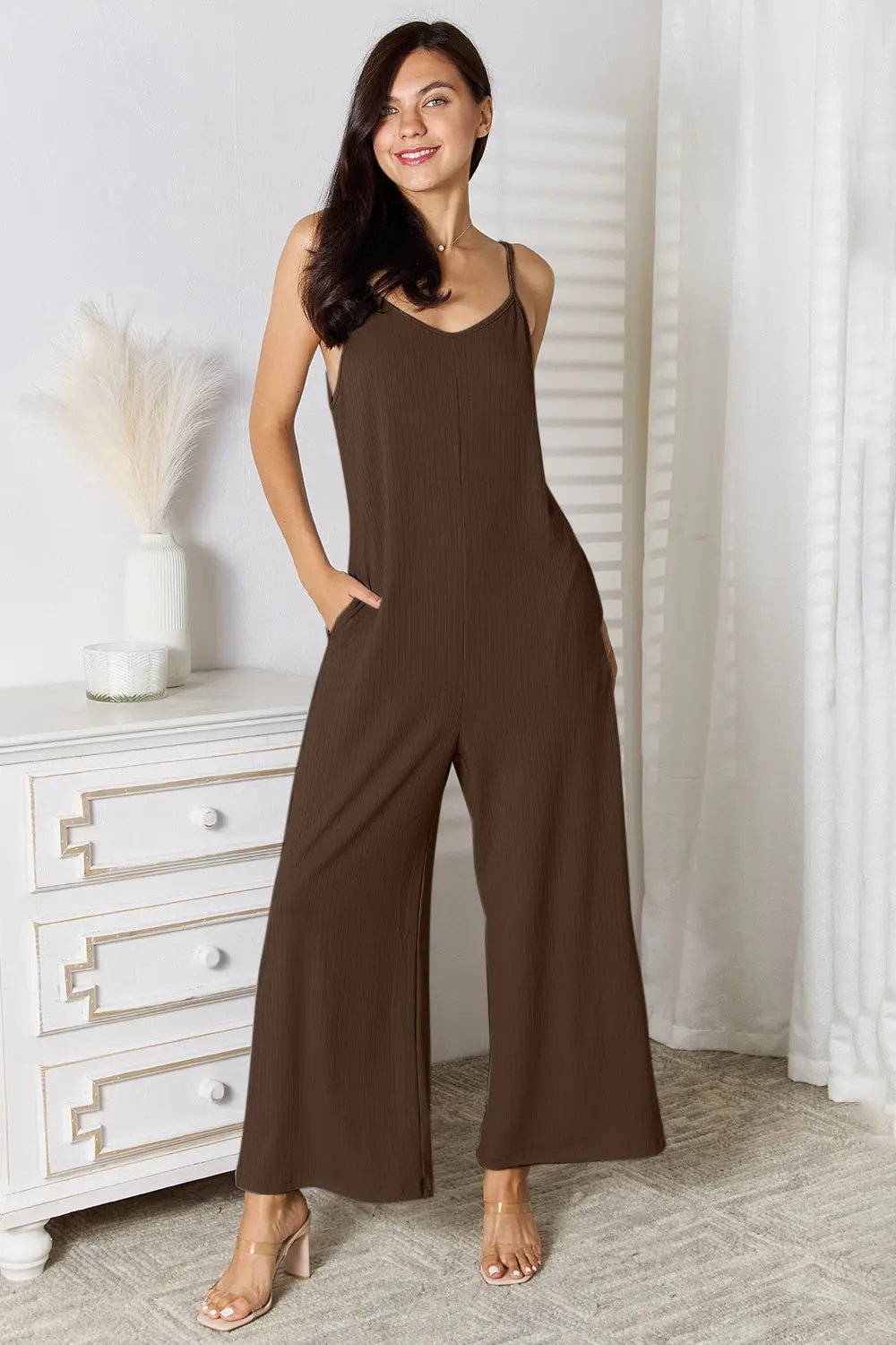 Basic Bae Full Size Spaghetti Strap V-Neck Jumpsuit - Love Salve