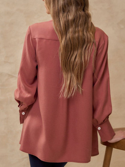 Chic ruched collared long sleeve shirt