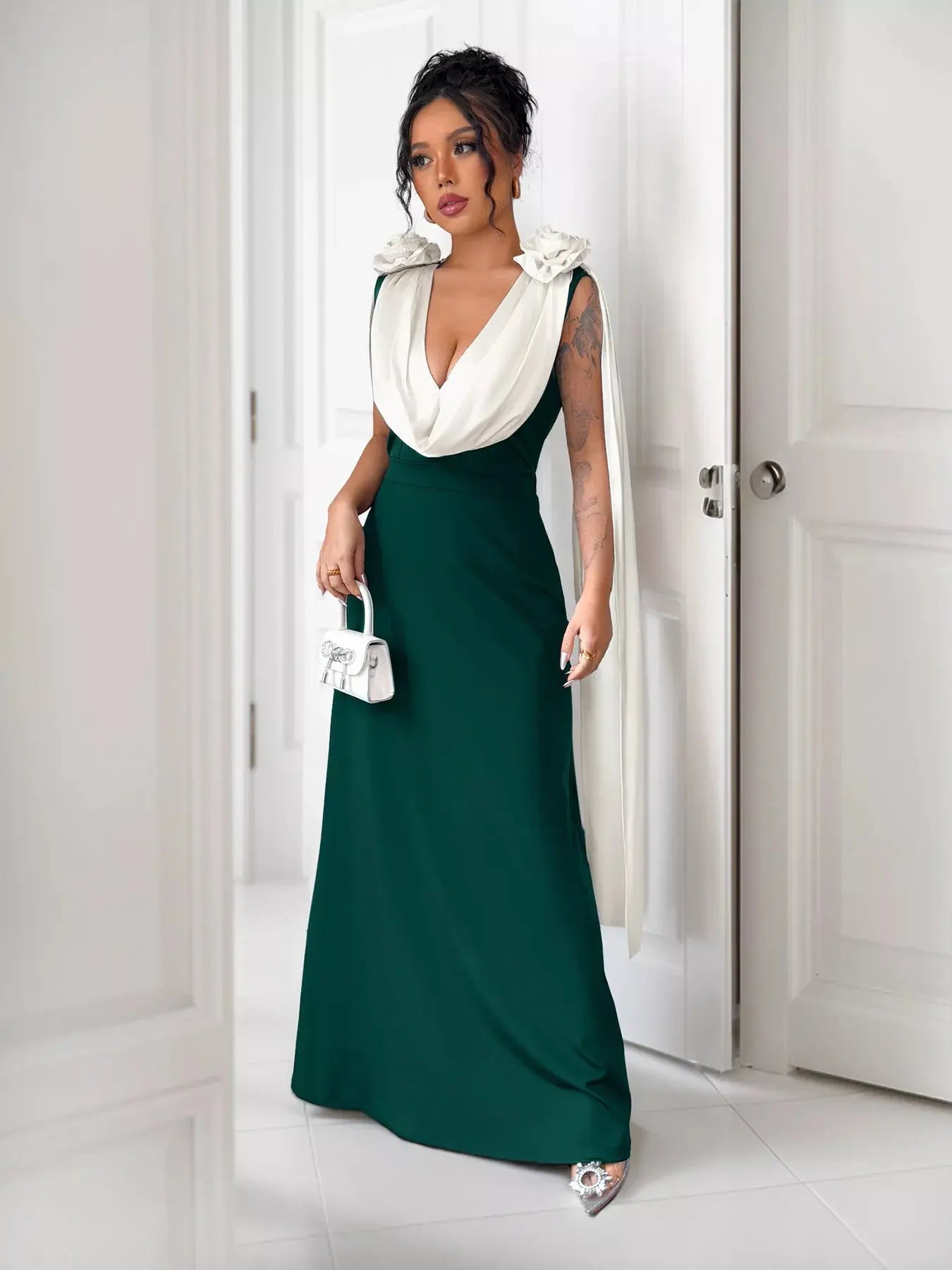 Floral Applique Two Tone Maxi Dress Simply Love