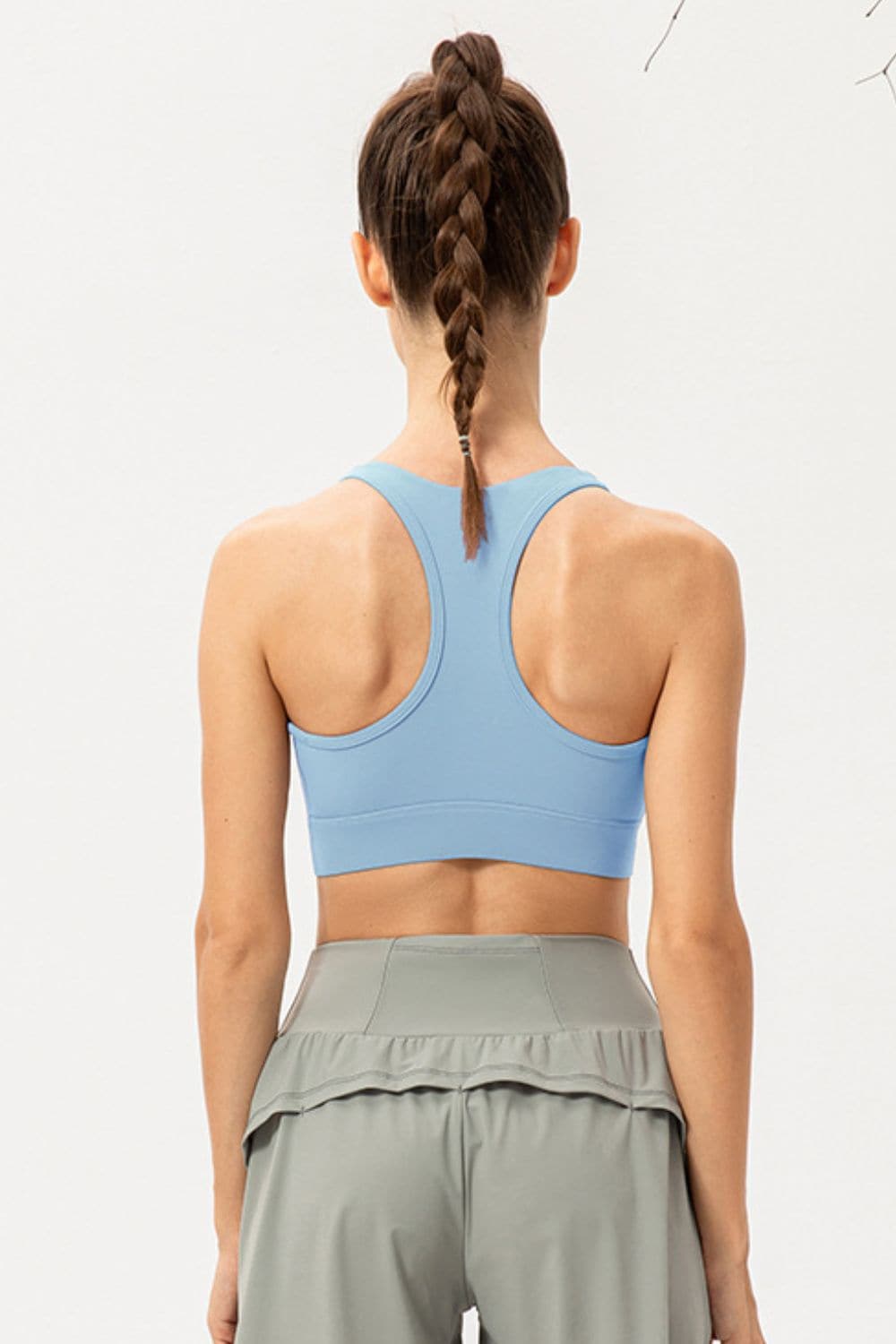 Zip-Up Round Neck Sports Bra.