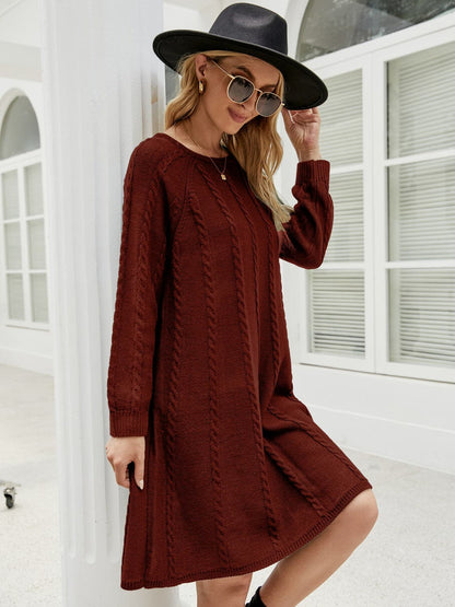 Cable-Knit Long Sleeve Sweater Dress.