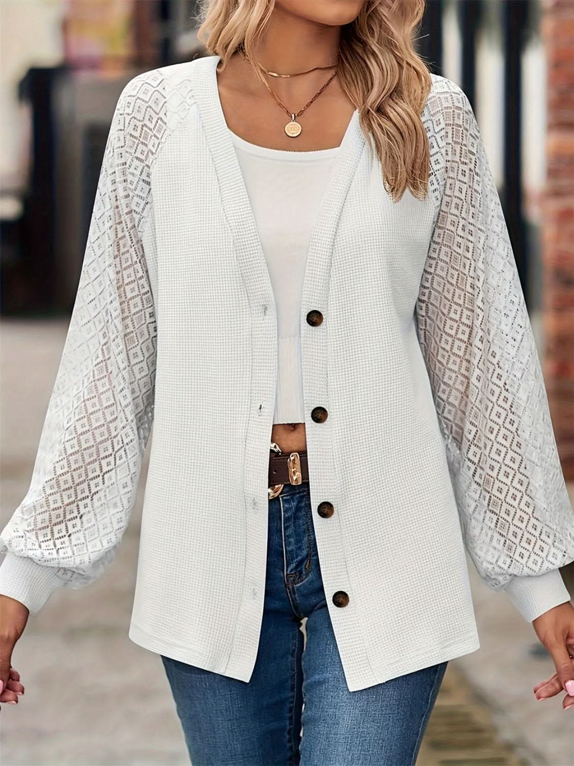 Chic button-up v-neck long sleeve jacket