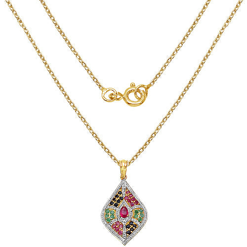 1.77 Carat Genuine Multi Stones .925 Sterling Silver Pendant