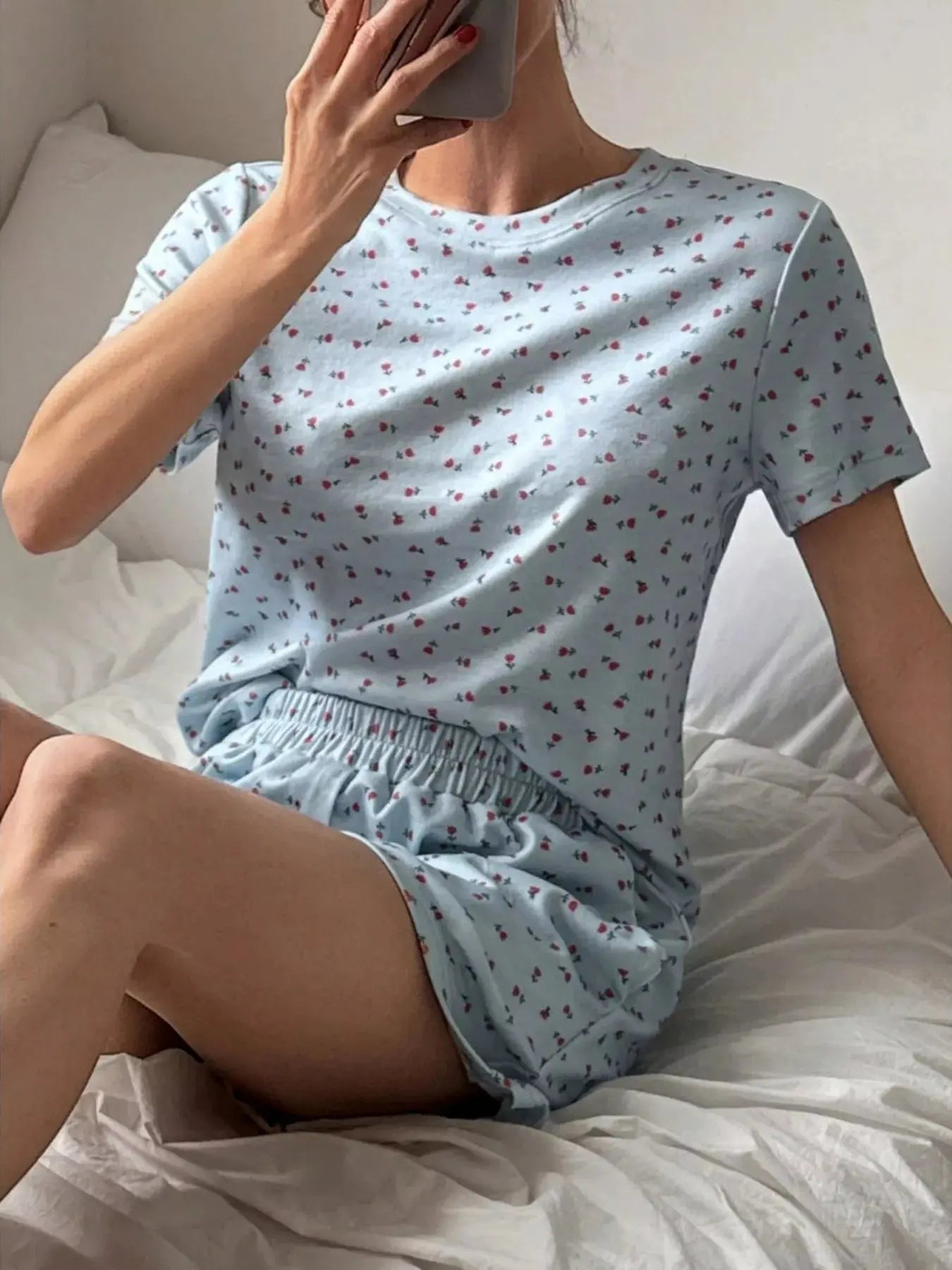 Floral Round Neck Top and Shorts Lounge Set Simply Love