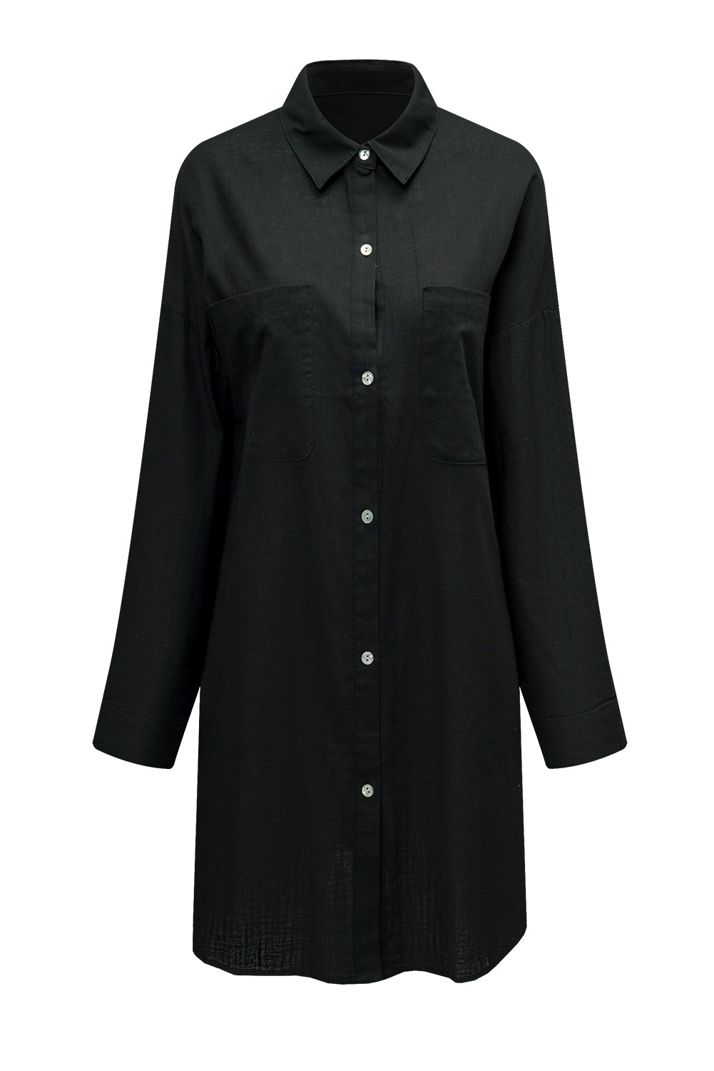 Chic black cotton beach cover-up shirt for summer styling