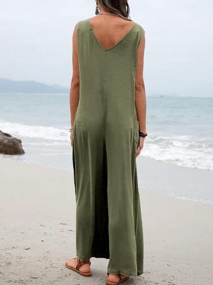 Full Size Wide Strap Jumpsuit with Pockets.