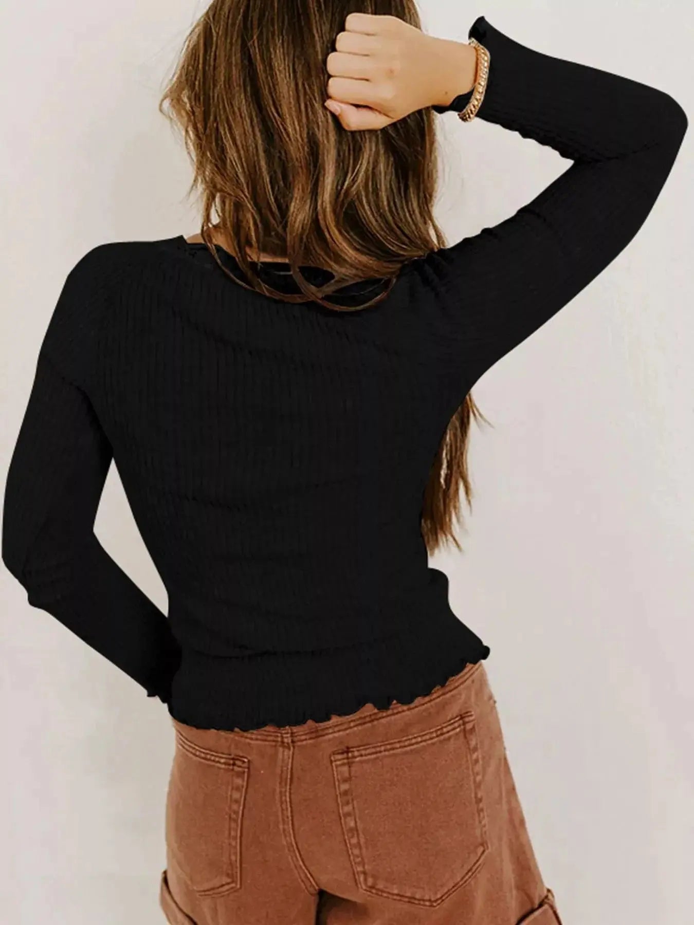 Button Detail Long Sleeve Top Simply Love