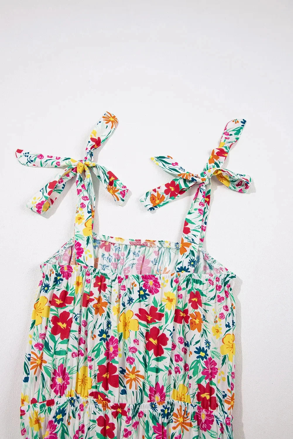 Floral Knotted Straps Cinched Waist Ruffle Hem Mini Dress Simply Love