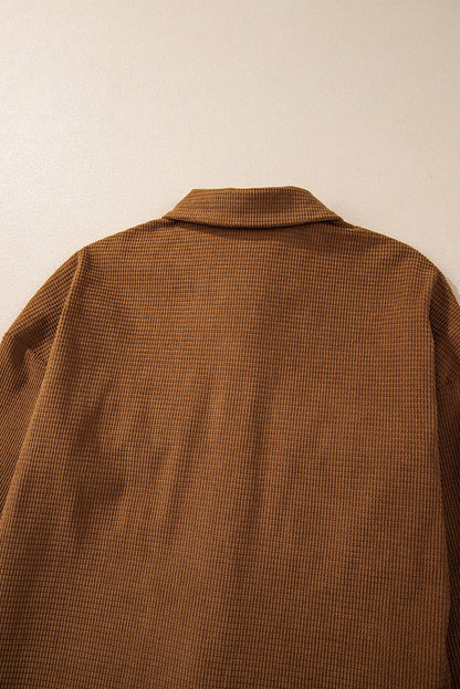 Brown textured shacket with pockets