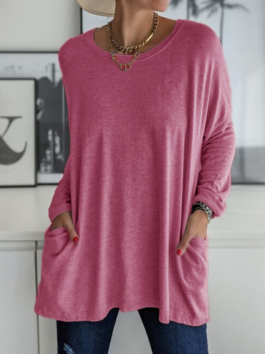 Full Size Round Neck Long Sleeve T-Shirt.