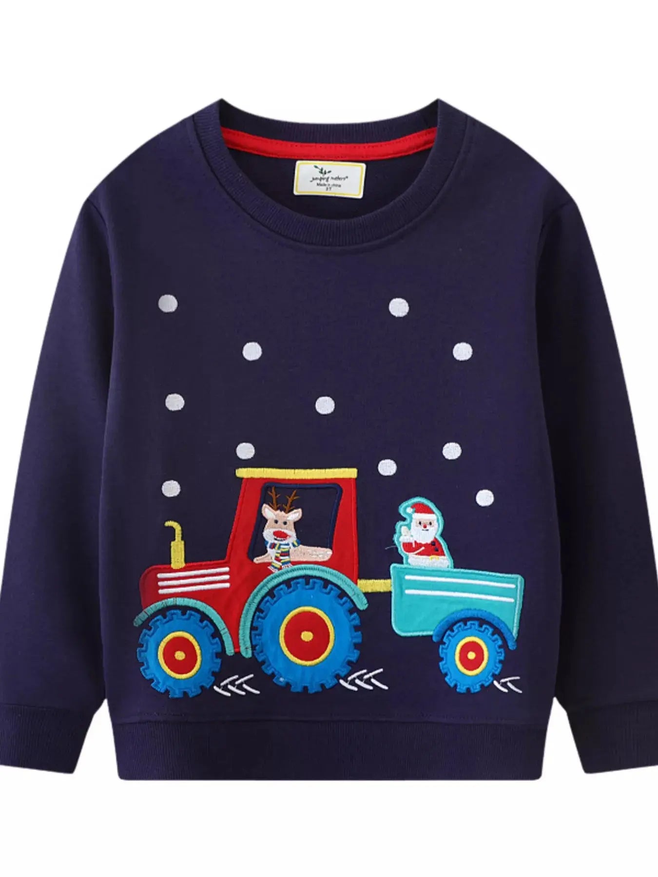 Kids Christmas Embroidered Crewneck Sweatshirt Tractor Design Simply Love