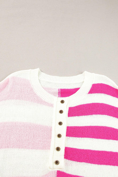 Striped Round Neck Half Sleeve Knit Top.