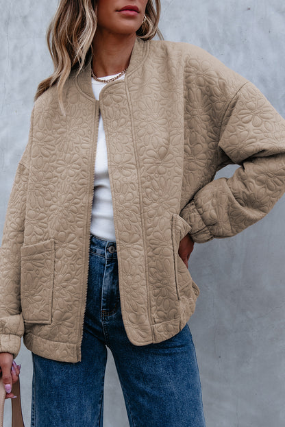 Chic floral quilted jacket, beige