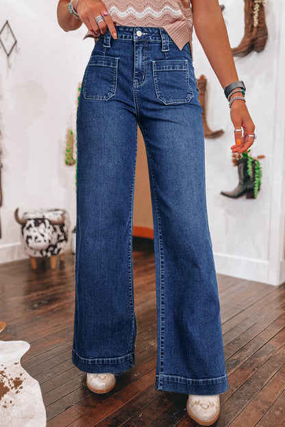 Sail blue high-waisted wide-leg jeans with pockets