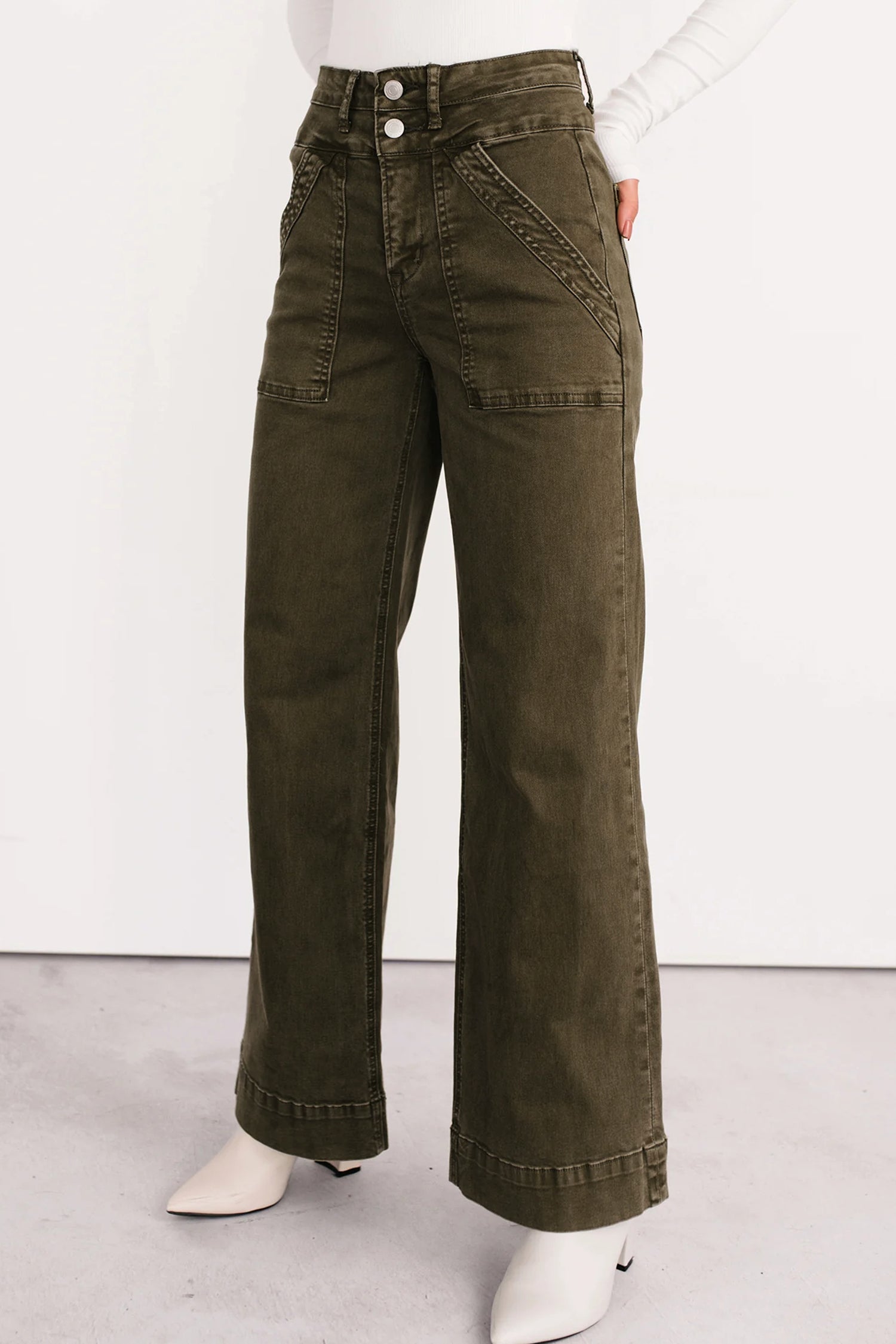 Jungle Green Double Waistband Loose Straight Jeans Dear-Lover Dropshipping