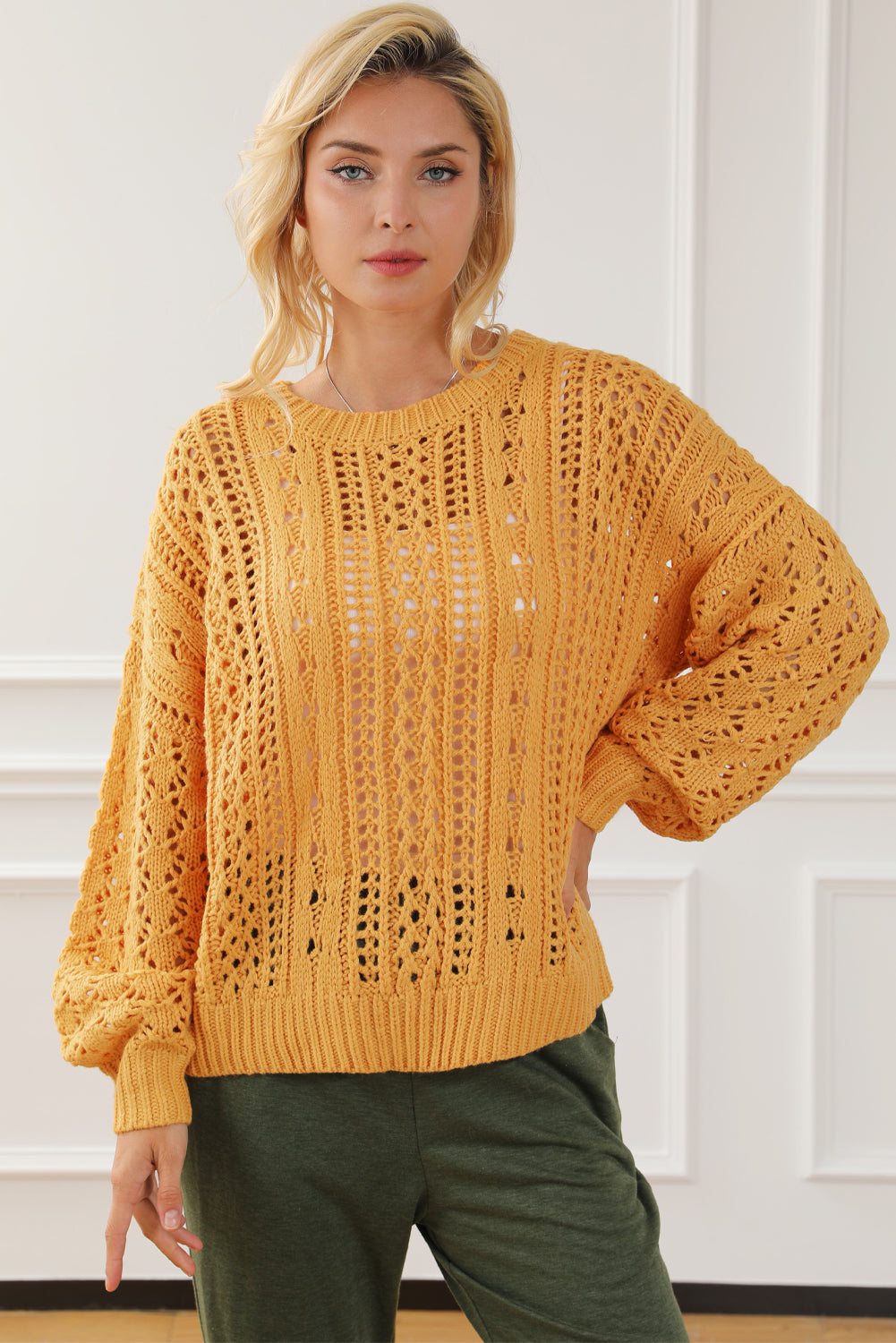 Chic yellow cable knit sweater