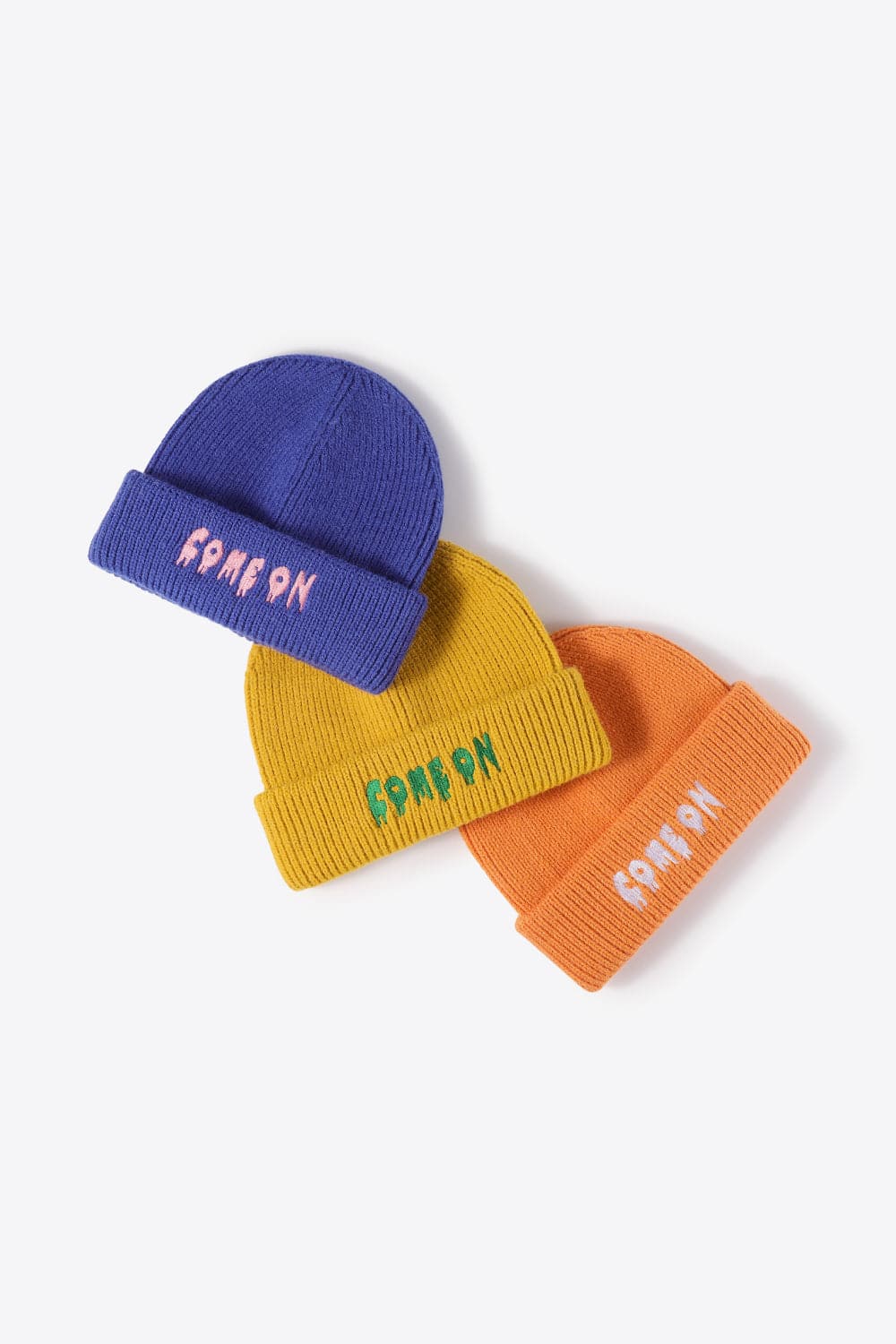 COME ON Embroidered Cuff Knit Beanie.