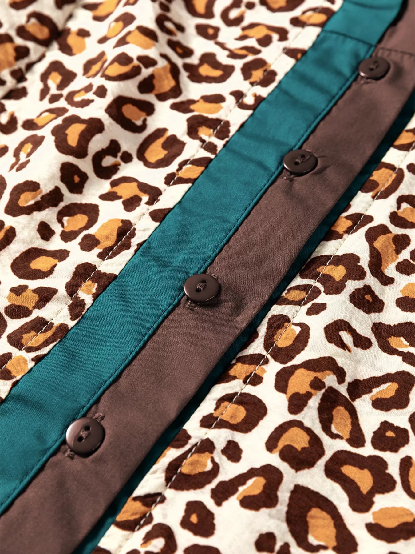 Leopard Print Contrast Frilled Trim Button Down V Neck Shirt Simply Love