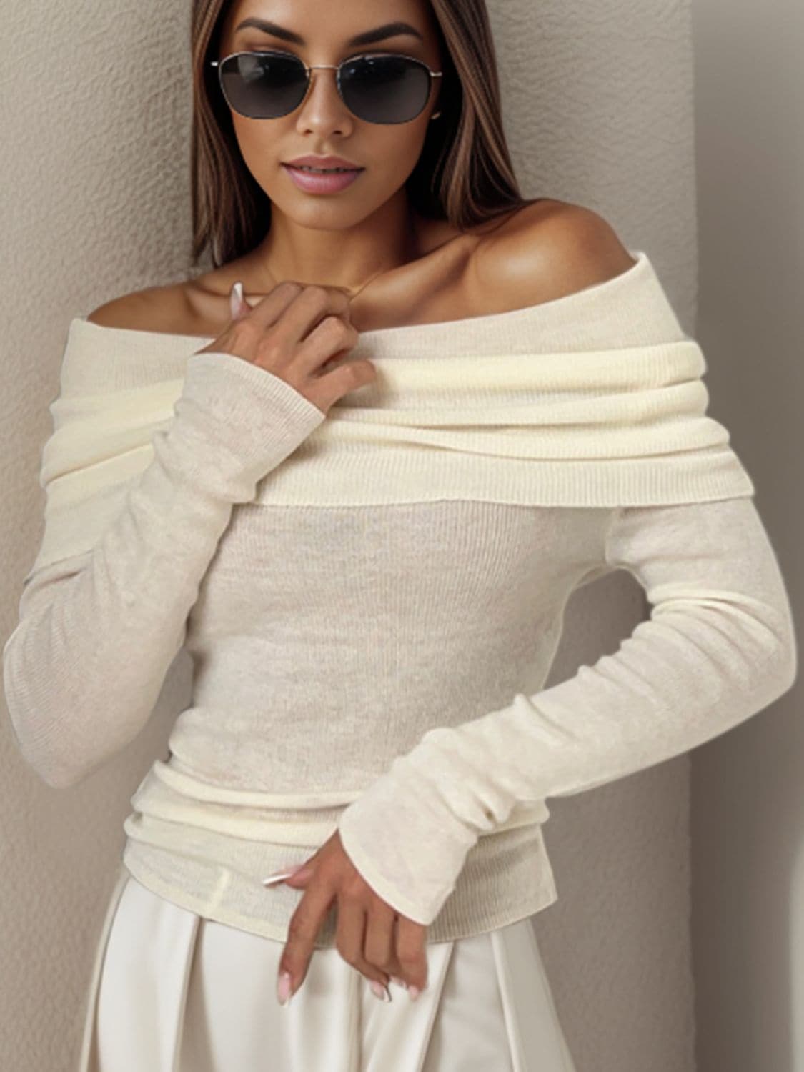 Off-Shoulder Long Sleeve Sweater.