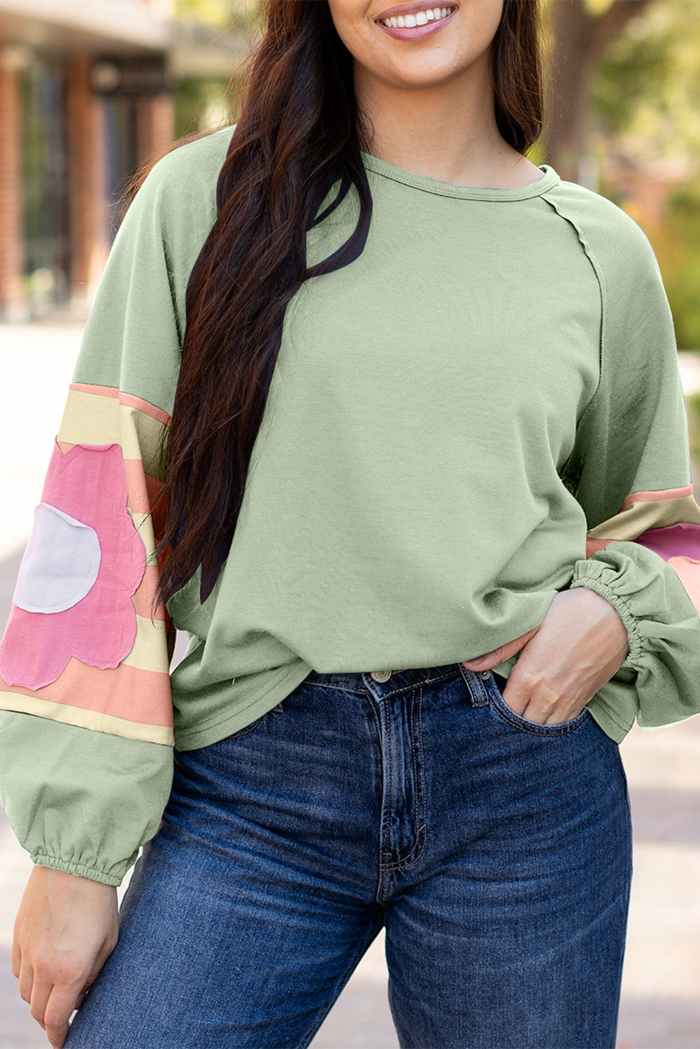 Floral oversized top in smoke green