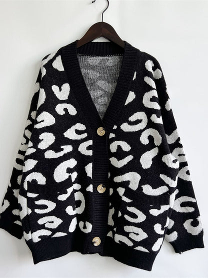 Leopard Button Front Cardigan with Pockets.