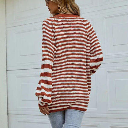 Striped Button Down Long Sleeve Cardigan.