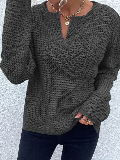 Notched Long Sleeve Sweater.