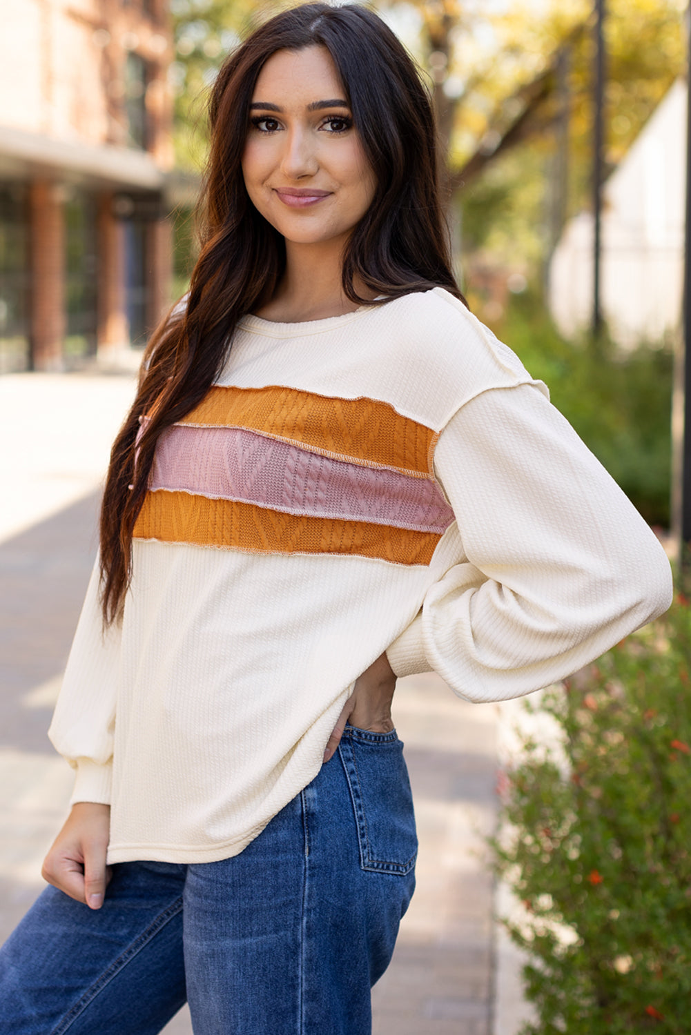 White knit drop sleeve top