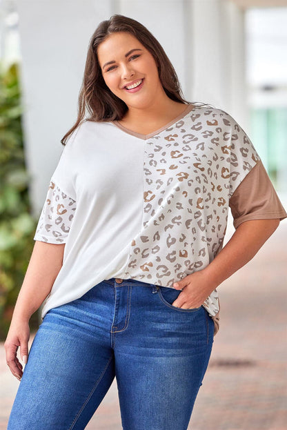 Plus Size Leopard V-Neck T-Shirt.