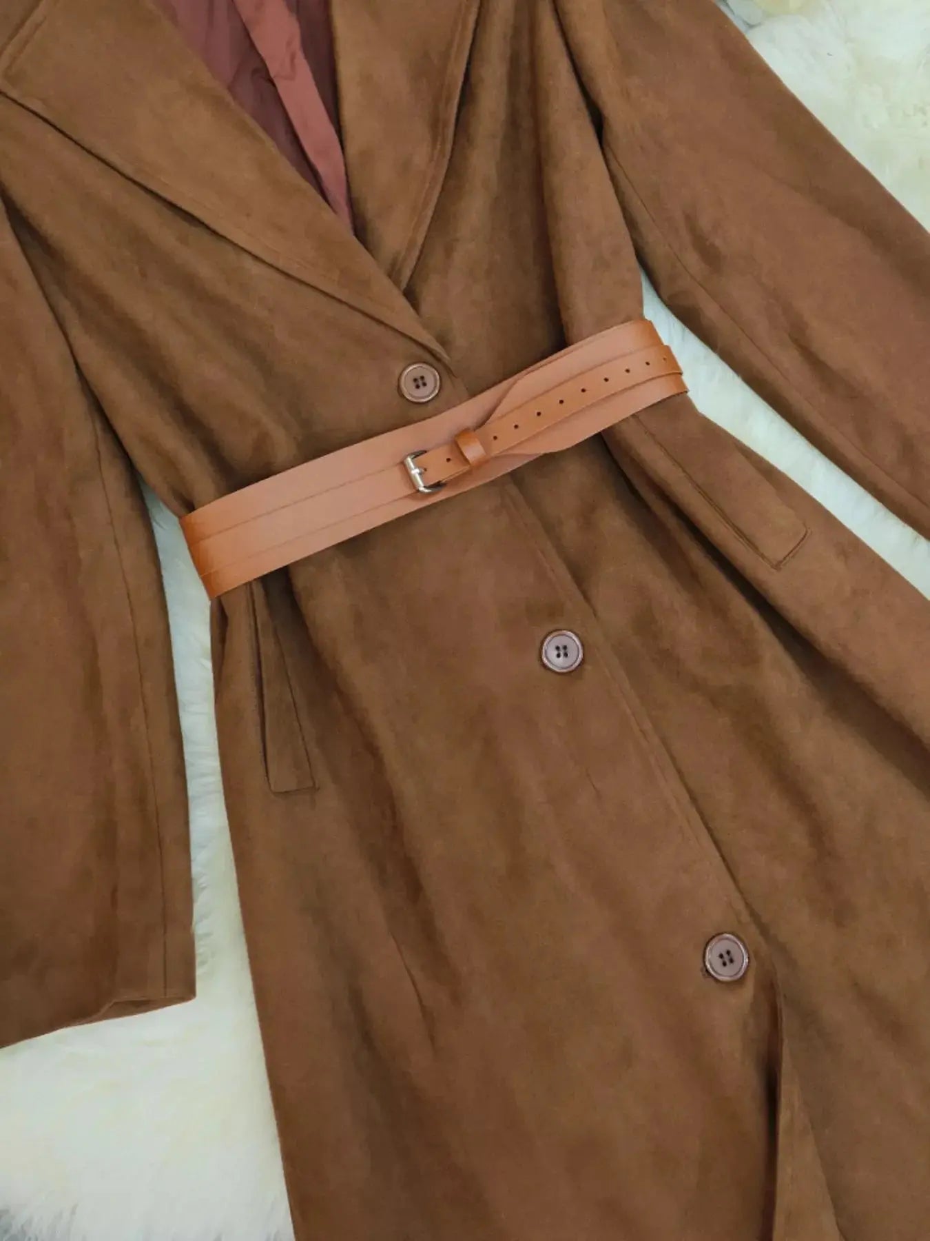 Lapel Collar Longline Outerwear Simply Love