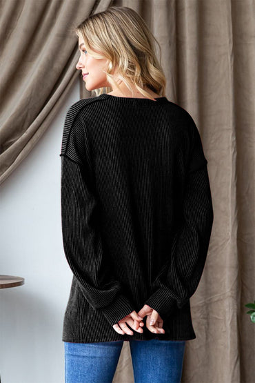 Heimish Ribbed Exposed Seam Long Sleeve T-ShirtThe ribbed exposed seam long sleeve t-shirt is a versatile and stylish choice for your everyday wardrobe. The ribbed texture adds an interesting detail to the classiLove Salve Heimish Ribbed Exposed Seam Long SleeveT-Shirts