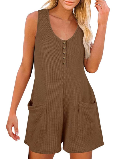 Full Size Pocketed Scoop Neck Sleeveless Romper.