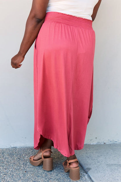 Doublju Comfort Princess Full Size High Waist Scoop Hem Maxi Skirt in Hot Pink.