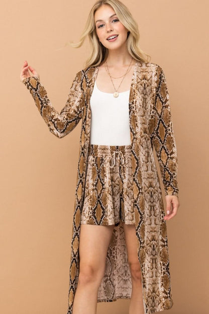 Exotic allure snake print longline cardigan