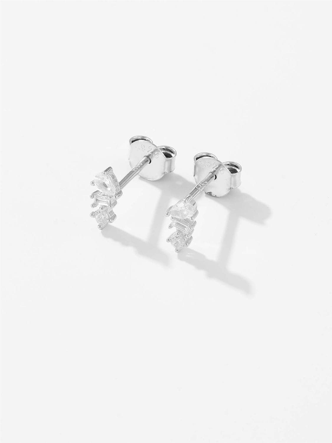 925 Sterling Silver Inlaid Zircon Stud Earrings.