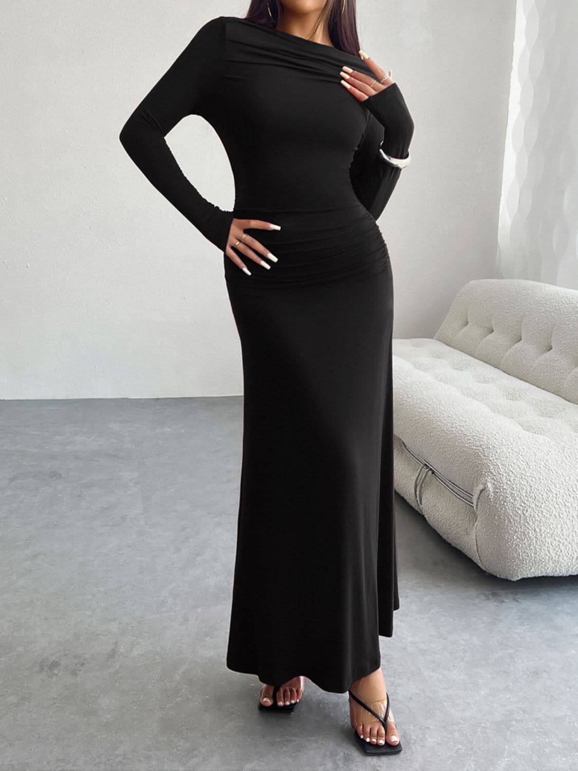 Ruched Long Sleeve Maxi Dress.