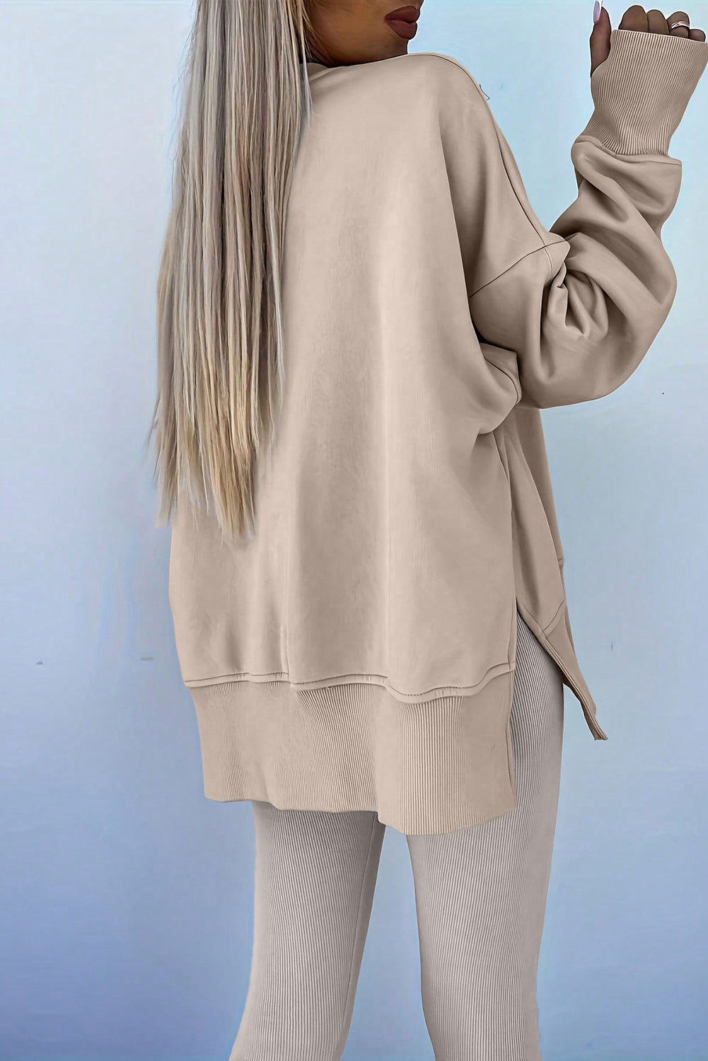 Jet Stream Oversize Slit Sweatshirt And Ribbed Leggings Set