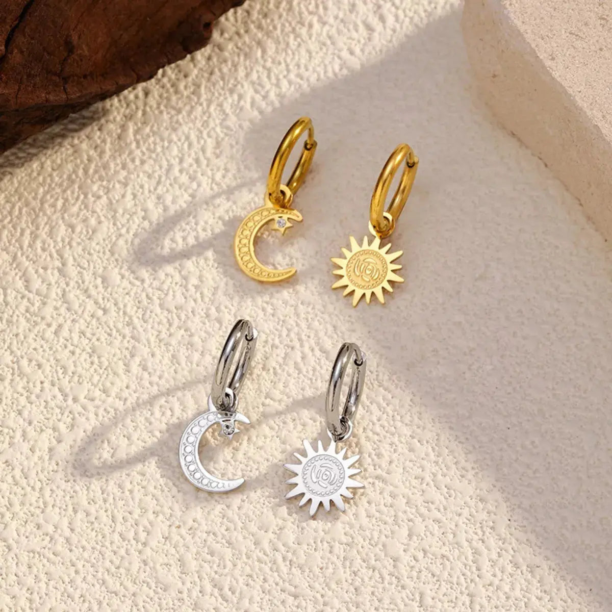 Sun and Moon Dangle Hoop Earrings Simply Love