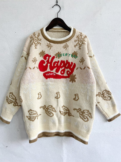 HAPPY Round Neck Long Sleeve Sweater.