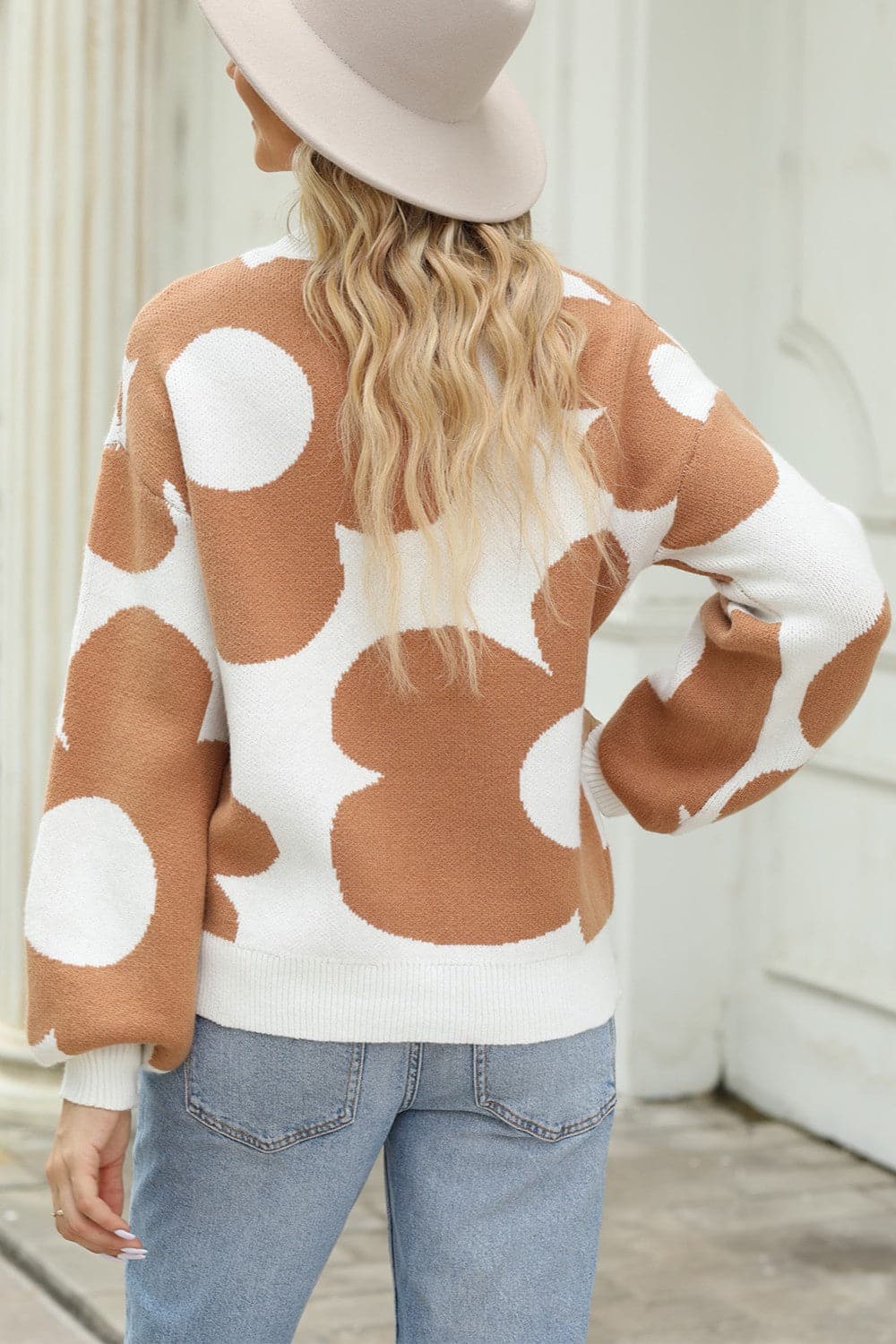 Flower Round Neck Dropped Shoulder Sweater.