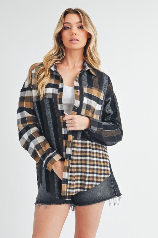 Aem+Co Curved Hem Plaid Button Up Shirt for Trendy Style - Love Salve 