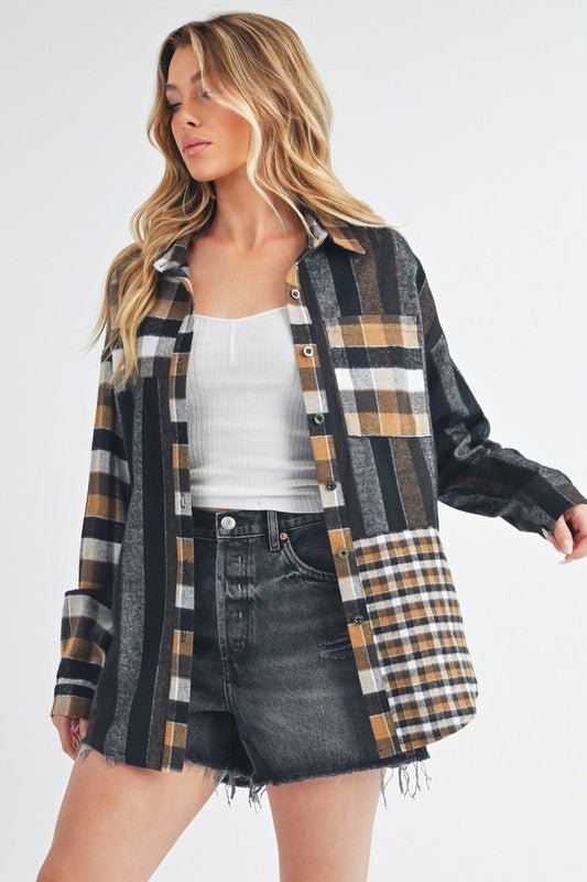 Aem+Co Curved Hem Plaid Button Up Shirt for Trendy Style - Love Salve 