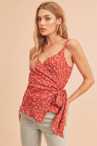 Aemi + Co Ditsy Floral Surplice Adjustable Straps Cami Top - Love Salve 