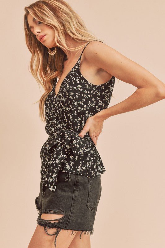 Aemi + Co Ditsy Floral Surplice Adjustable Straps Cami Top - Love Salve 